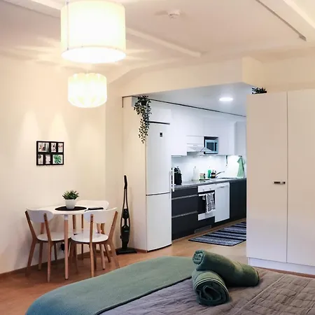 Green-themed Modern Studio At The Center Apartment Helsinki